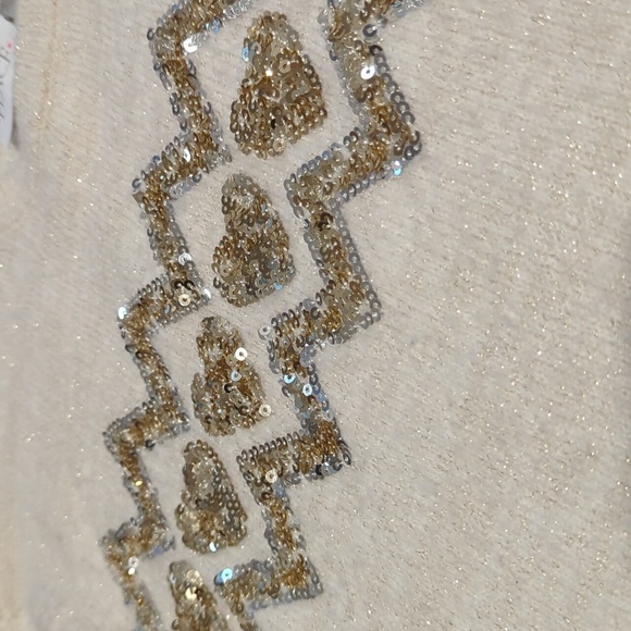 TCP Holiday Sweater Sparkle Glitter Sequin Top Soft Plush Gold Ivory Size M/10 - Picture 2 of 3